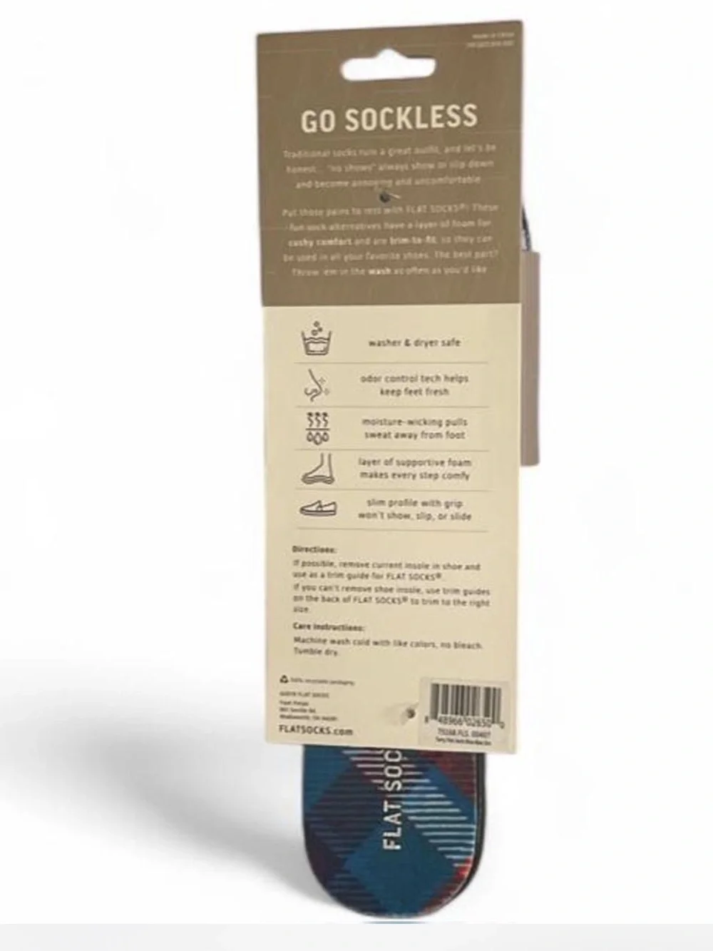 Flat Socks No-Show Plaid Liner inserts- Blue/Red